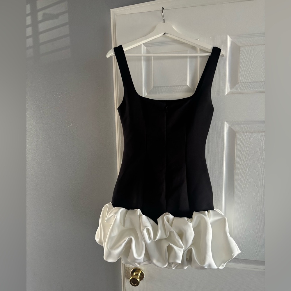 Black Mini Dress with White Ruffle Hem